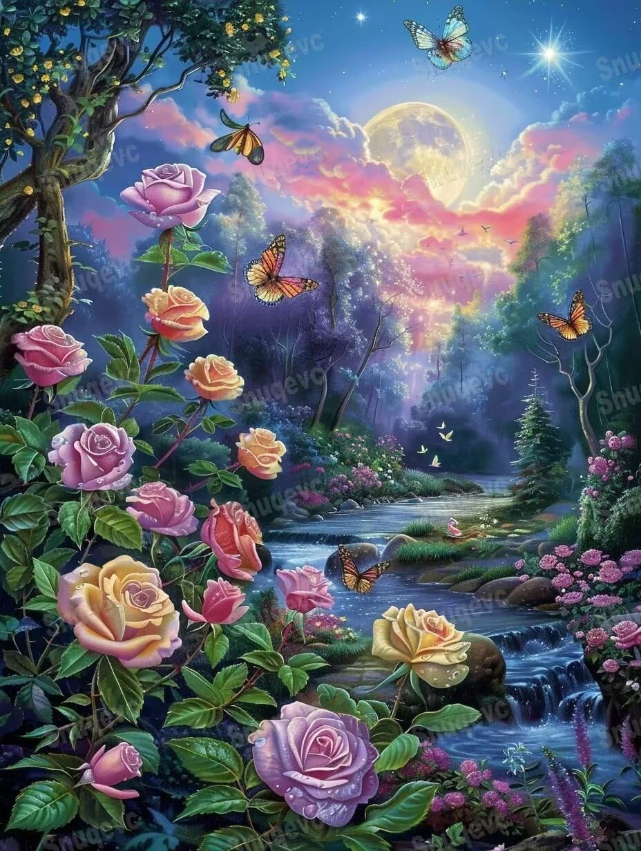 Amazon.com: Snuqevc Fantasy River Flower Bush Canvas Wall Texture